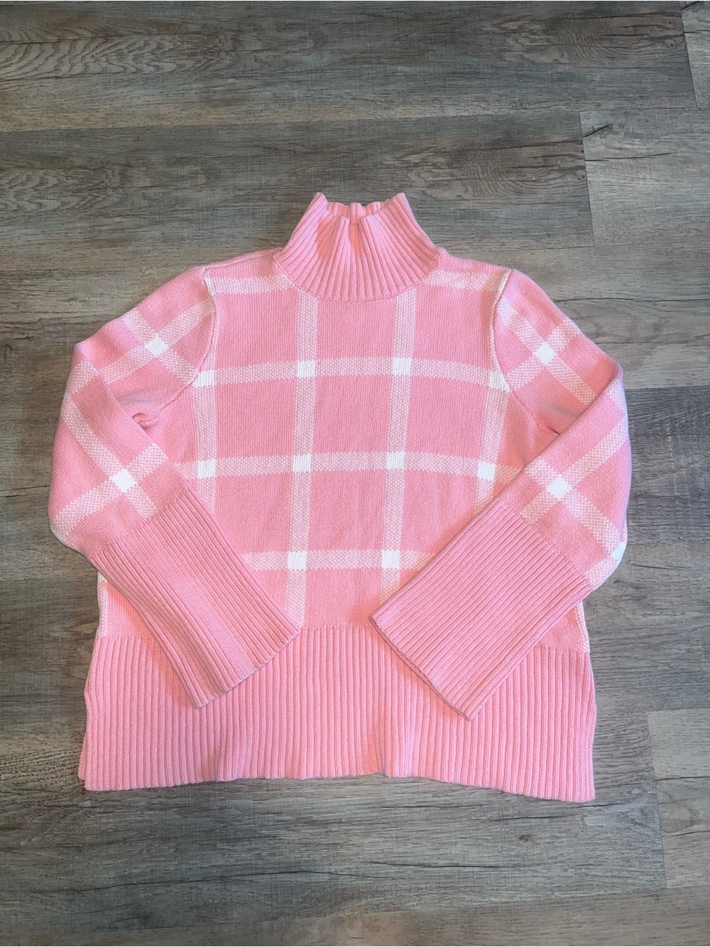 Pink Plaid 100% Cotton Turtleneck Sweater